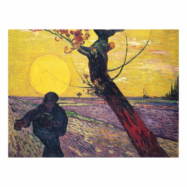 Quadro su vetro - Vincent van Gogh - Il Seminatore con sole al tramonto - Post-Impressionismo - Orizzontale 4:3
