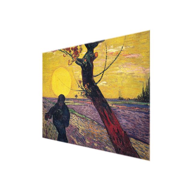 Quadro su vetro - Vincent van Gogh - Il Seminatore con sole al tramonto - Post-Impressionismo - Orizzontale 4:3