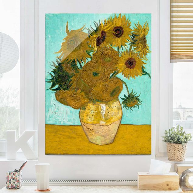 Quadro in vetro - Vincent van Gogh - Vaso con Dodici Girasoli - Post-Impressionismo - Verticale 3:4