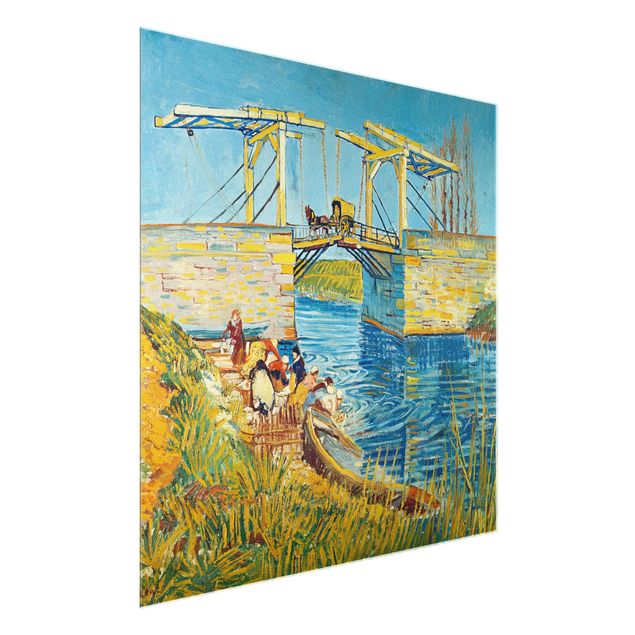 Quadro su vetro - Vincent van Gogh - Il Ponte di Langlois ad Arles con Lavandaie - Post-Impressionismo quadrato 1:1
