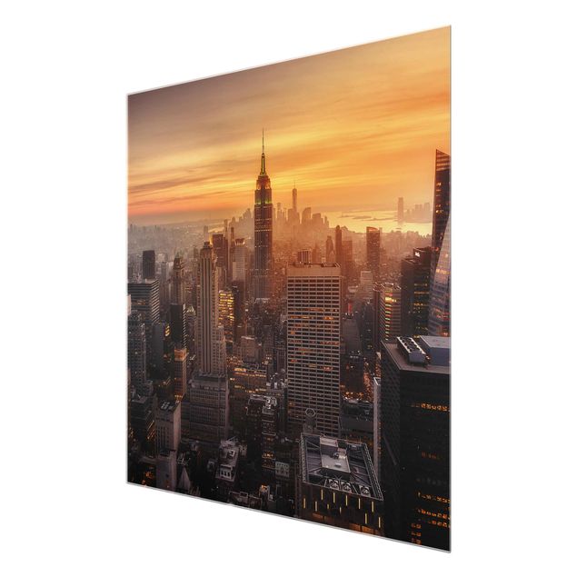 Quadro in vetro - Manhattan Skyline Evening - Quadrato 1:1