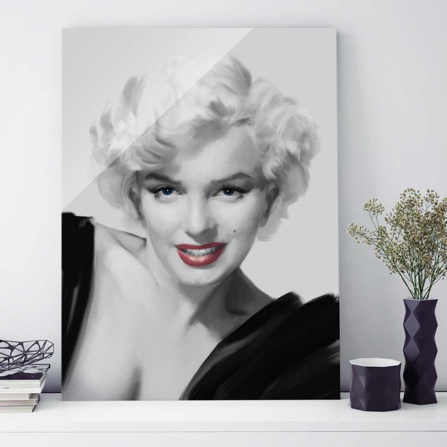 Lavagna magnetica in vetro Marilyn sul divano