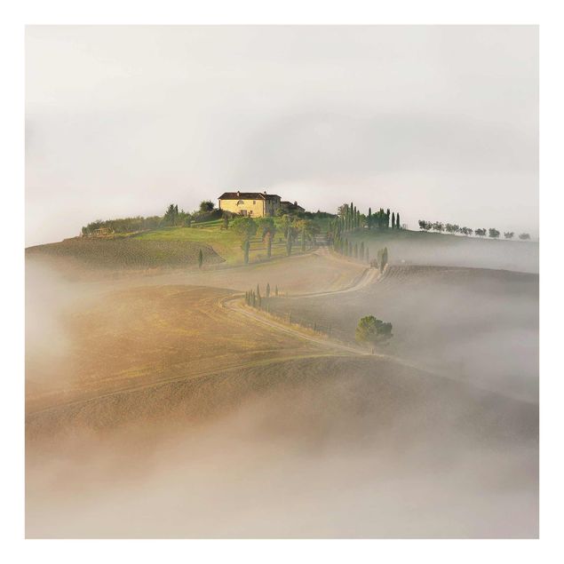 Quadro in vetro - Nebbia Mattutina in Toscana - Quadrato 1:1