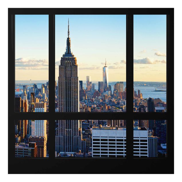 Quadro in vetro - New York window overlooking the Empire State Building - Quadrato 1:1