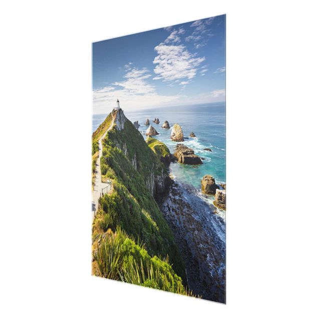 Quadro in vetro - Nugget Point Lighthouse and sea New Zealand - Verticale 3:4