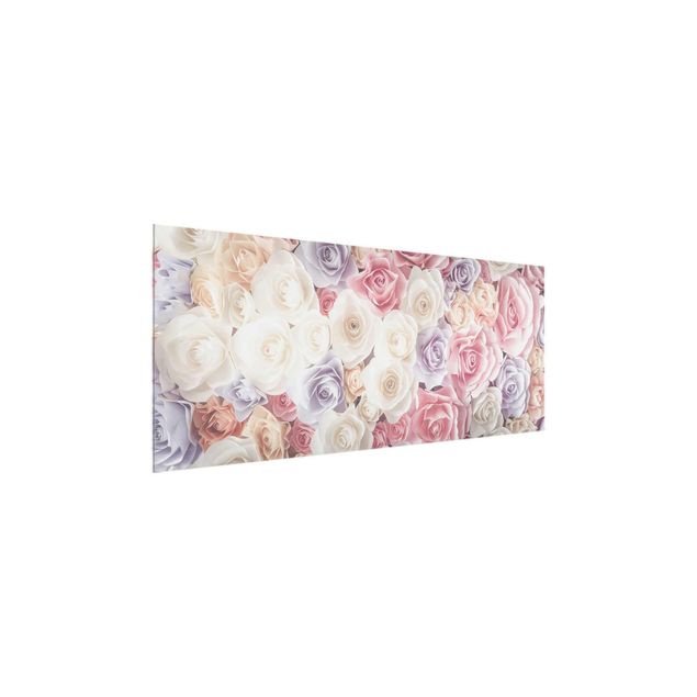 Quadro in vetro - Pastel Paper Art Roses - Panoramico
