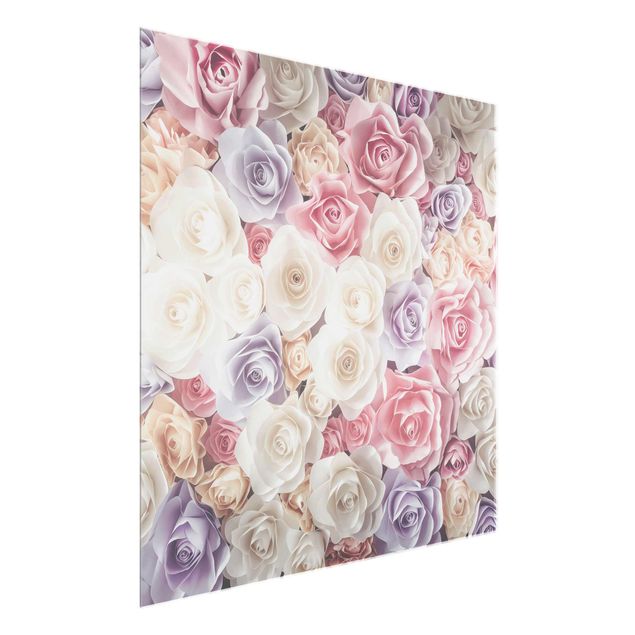 Quadro in vetro - Pastel Paper Art roses - Quadrato 1:1