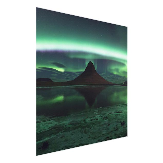 Quadro in vetro - Aurora polare in Islanda - Quadrato 1:1