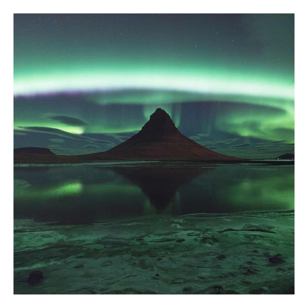 Quadro in vetro - Aurora polare in Islanda - Quadrato 1:1