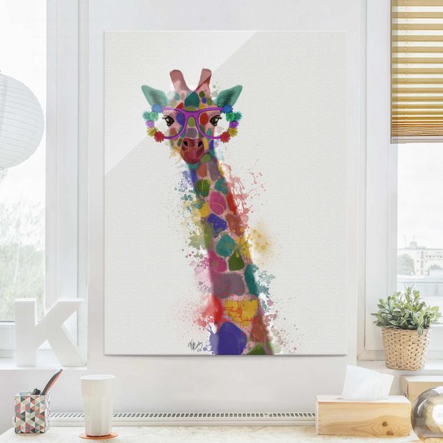 Lavagna magnetica vetro Giraffa con schizzi arcobaleno