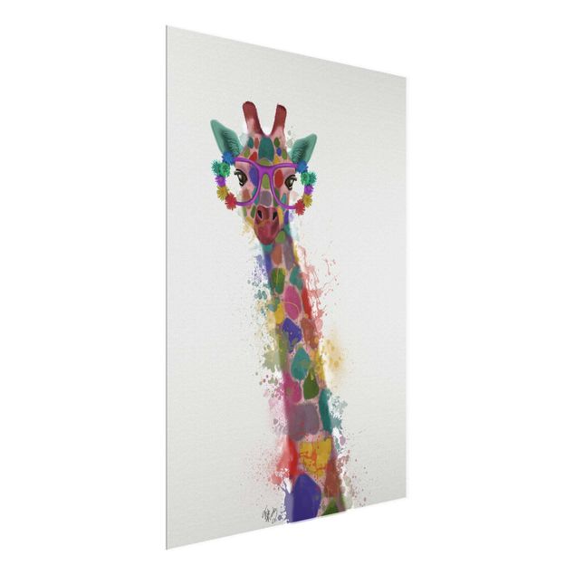 Quadro in vetro - Arcobaleno Splash Giraffe - Verticale 3:4