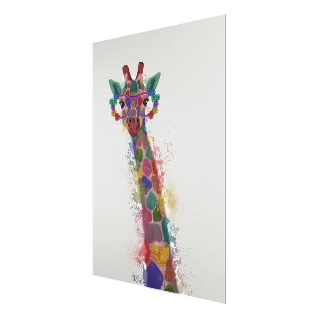 Quadro in vetro - Arcobaleno Splash Giraffe - Verticale 3:4