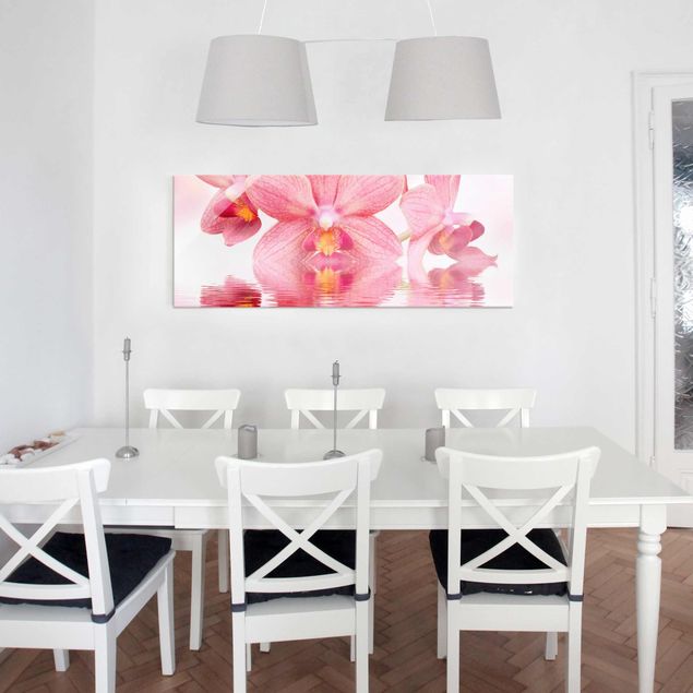 Quadro in vetro - Pink Orchid on water - Panoramico