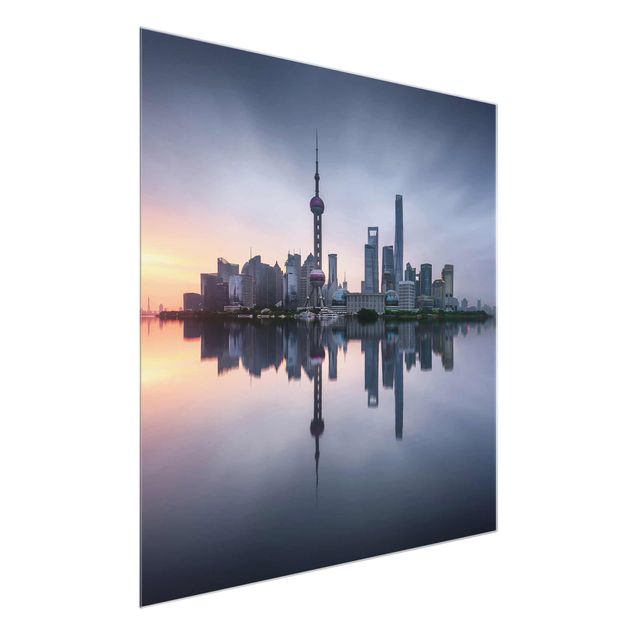 Quadro in vetro - Skyline di Shanghai Mattina Mood - Quadrato 1:1