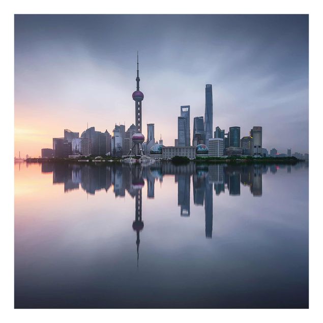 Quadro in vetro - Skyline di Shanghai Mattina Mood - Quadrato 1:1