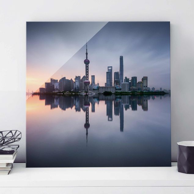Lavagna magnetica vetro Shanghai Skyline di mattina umore