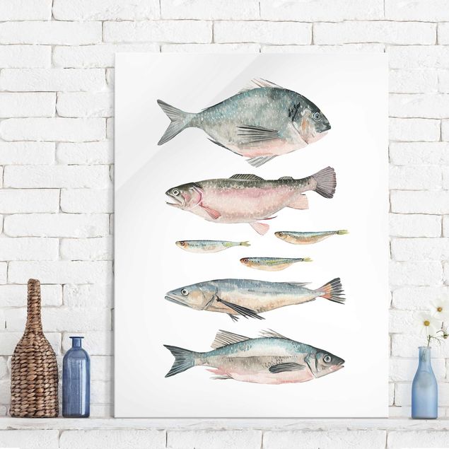 quadri con animali Sette pesci in acquerello II
