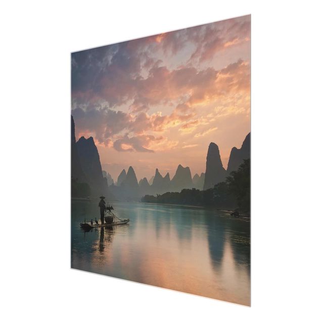 Quadro in vetro - Alba sul fiume cinese - Quadrato 1:1