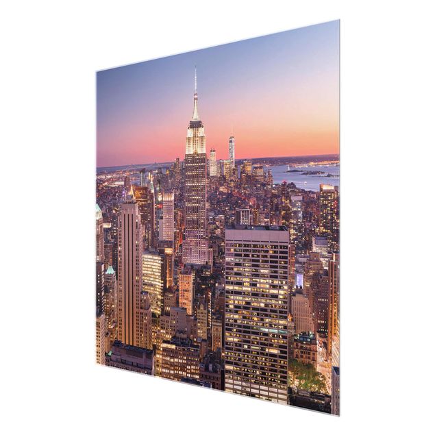 Quadro in vetro - Sunset Manhattan New York City - Quadrato 1:1