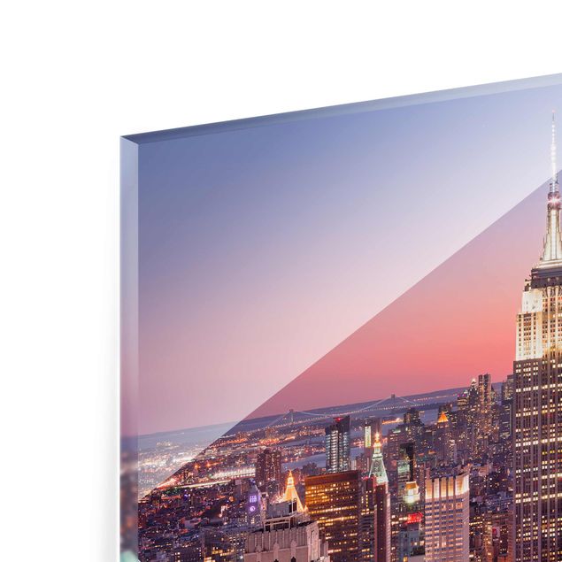 Quadro in vetro - Sunset Manhattan New York City - Quadrato 1:1