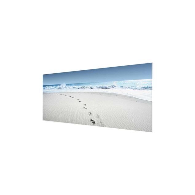 Quadro in vetro - Footprints in the sand - Panoramico