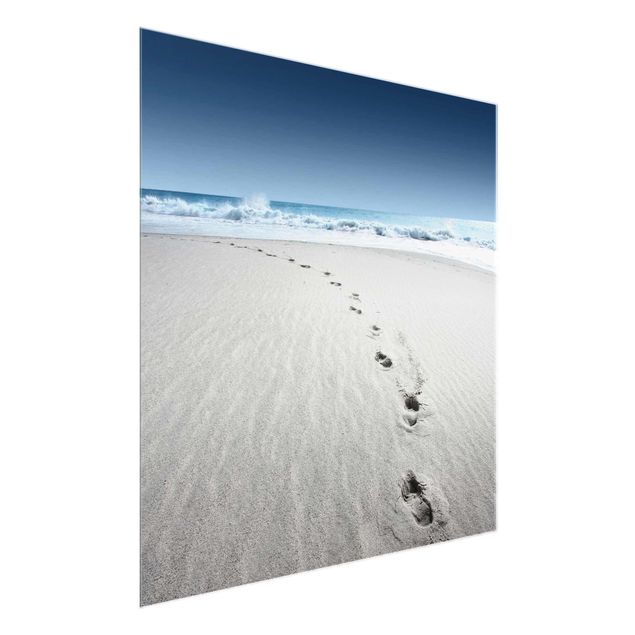 Quadro in vetro - Footprints in the sand - Quadrato 1:1