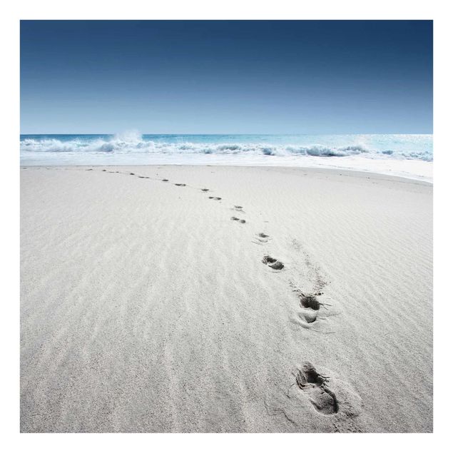 Quadro in vetro - Footprints in the sand - Quadrato 1:1
