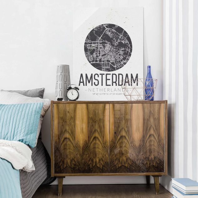 Quadro in vetro - Amsterdam City Map - Retro - Verticale 3:4