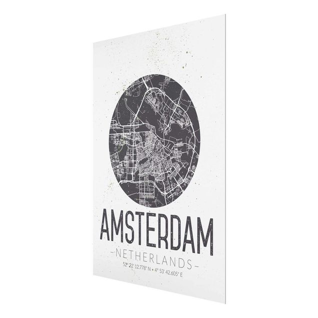 Quadro in vetro - Amsterdam City Map - Retro - Verticale 3:4