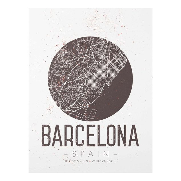 Quadro in vetro - Barcelona City Map - Retro - Verticale 3:4