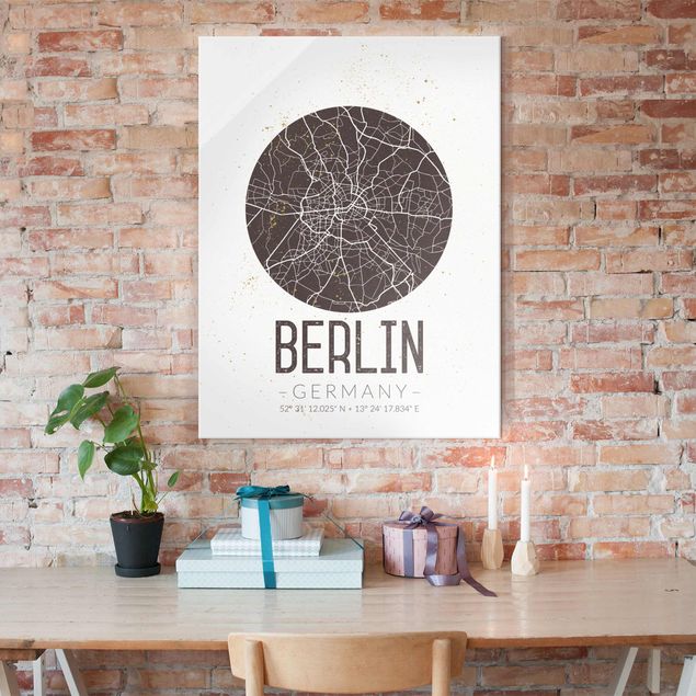 Quadro in vetro - Berlin City Map - Retro - Verticale 3:4