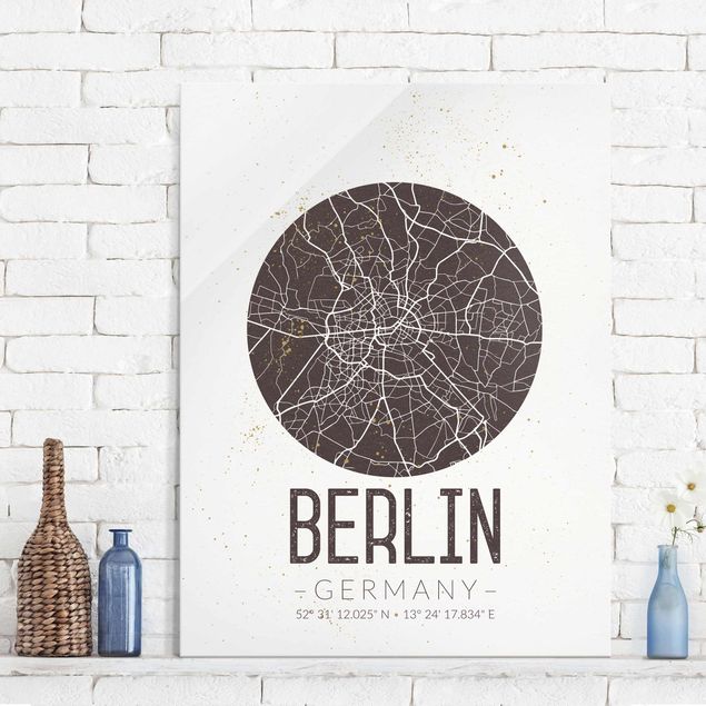 Lavagna magnetica vetro Mappa della città di Berlino - Retrò