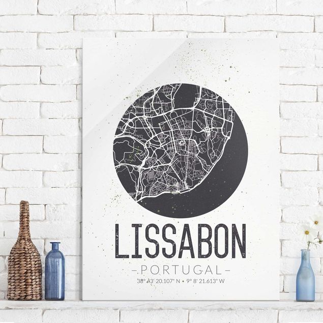 Lavagna magnetica vetro Mappa di Lisbona - Retrò