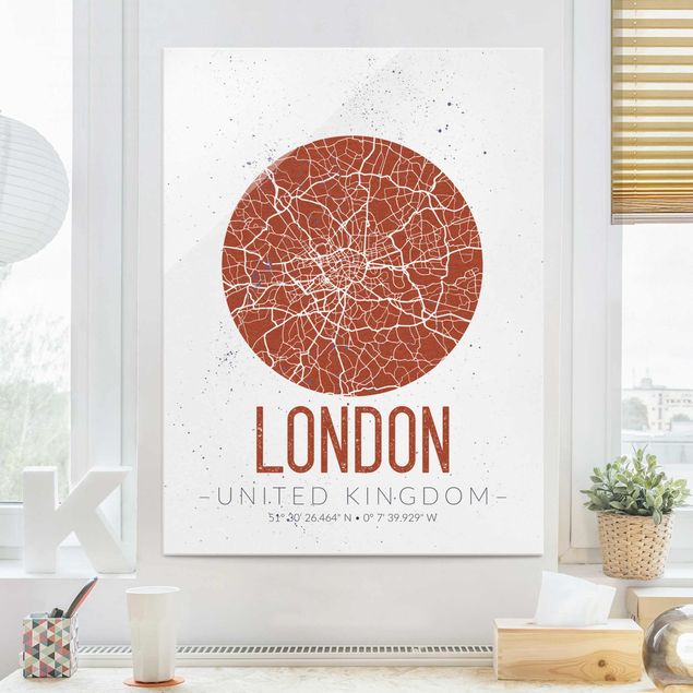 Lavagna magnetica vetro Mappa della città di Londra - Retrò