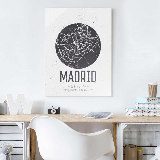 Quadro in vetro - Madrid City Map - Retro - Verticale 3:4