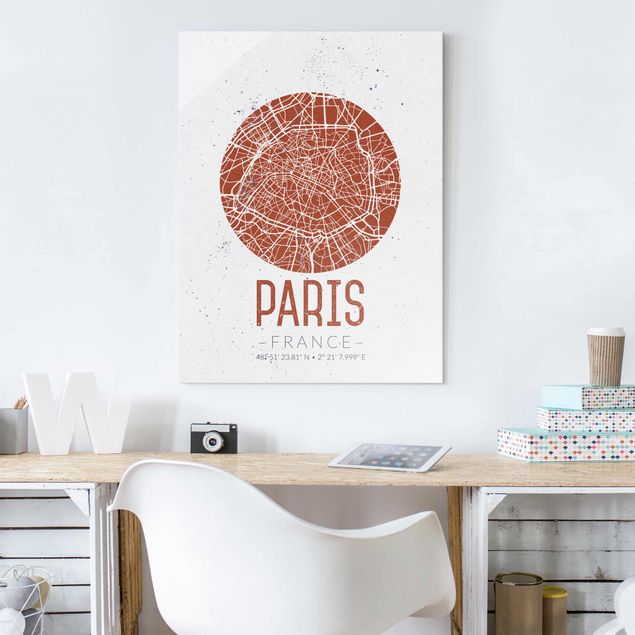 Quadro in vetro - Paris City Map - Retro - Verticale 3:4