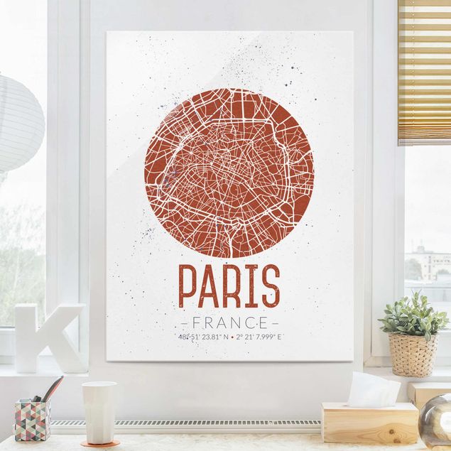 Lavagna magnetica in vetro Mappa della città di Parigi - Retrò