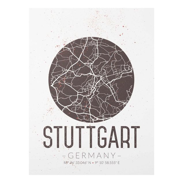 Quadro in vetro - Stuttgart City Map - Retro - Verticale 3:4