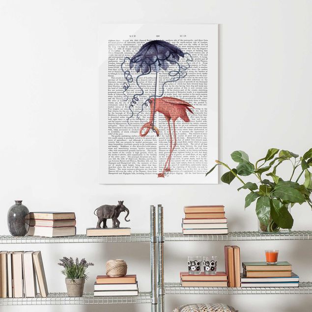 Lavagna magnetica in vetro Lettura con animali - Fenicottero con ombrello
