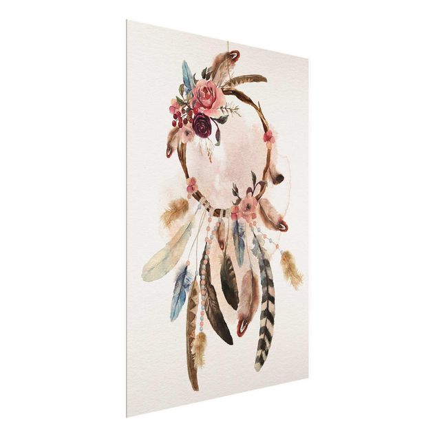 Quadro in vetro - Dream Catcher With Roses And Feathers - Verticale 3:4