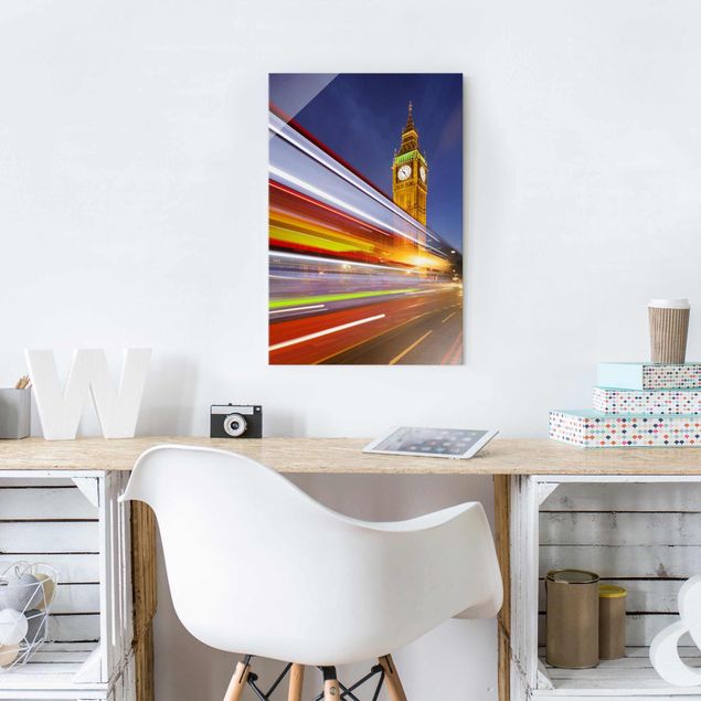 Quadro in vetro - Traffic in London at the Big Ben at night - Verticale 2:3