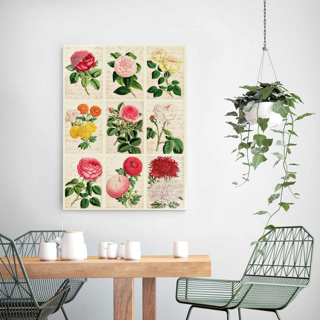 Quadro in vetro - Vintage Floral Collage - Verticale 3:4