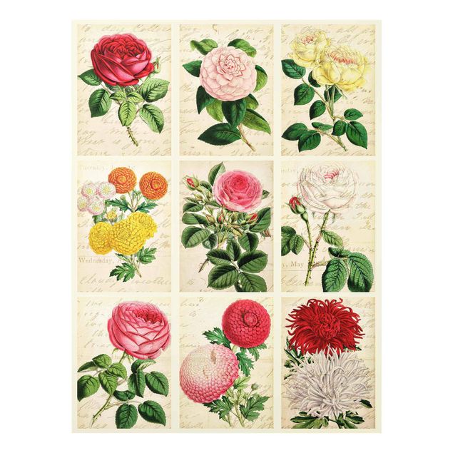 Quadro in vetro - Vintage Floral Collage - Verticale 3:4