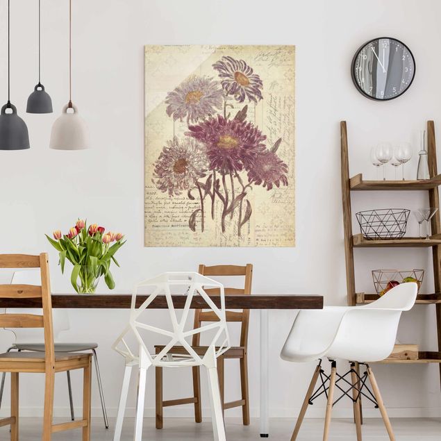 Quadro in vetro - Vintage Flowers With Handwriting - Verticale 3:4