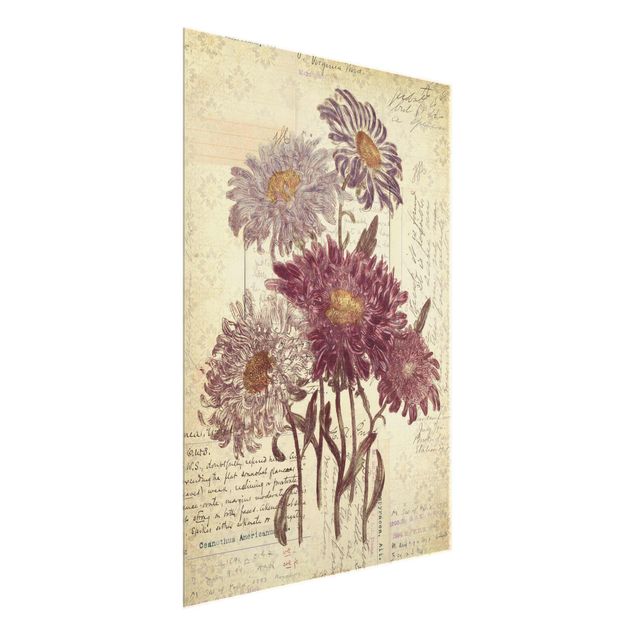 Quadro in vetro - Vintage Flowers With Handwriting - Verticale 3:4