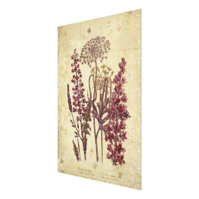 Quadro in vetro - Vintage Linen Look Flowers - Verticale 3:4
