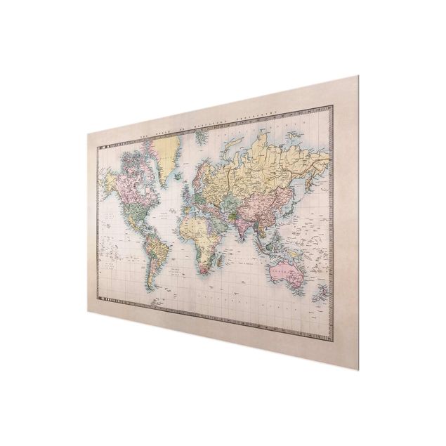 Quadro in vetro - Vintage World Map around 1850 - Orizzontale 3:2