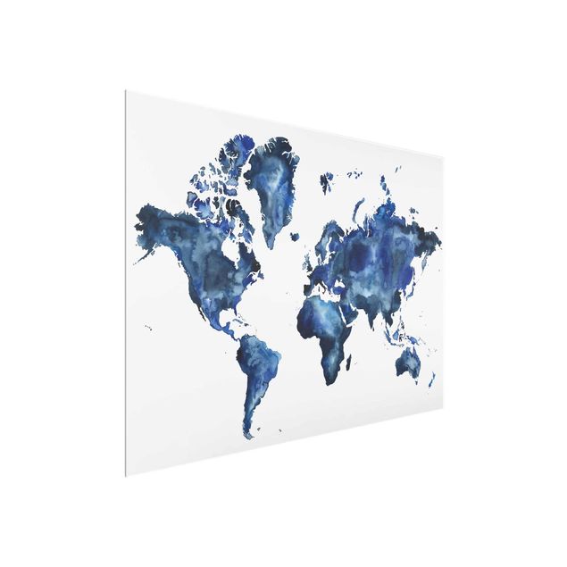 Quadro in vetro - Water World Map Luce - Large 3:4