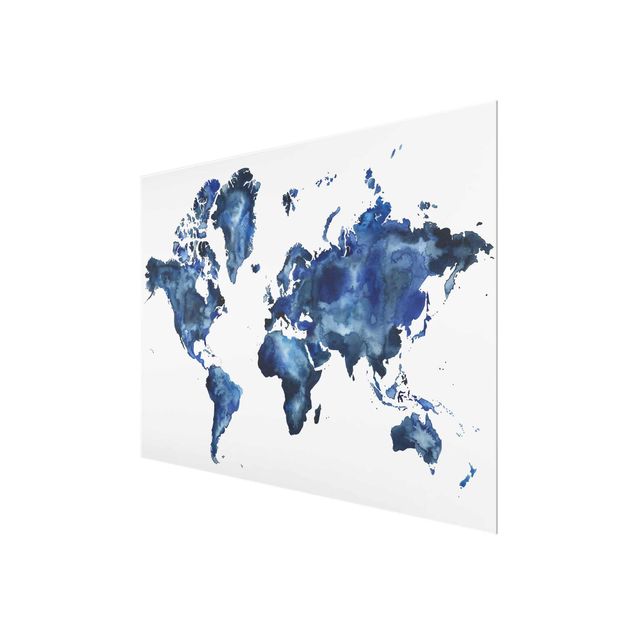 Quadro in vetro - Water World Map Luce - Large 3:4