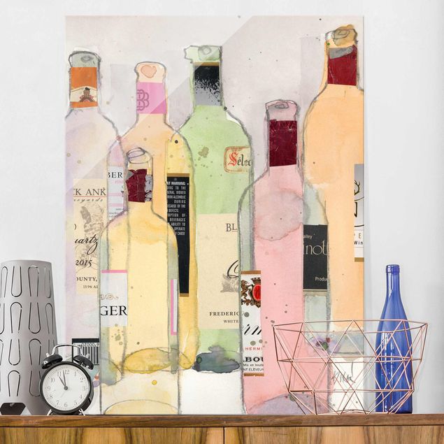Lavagna magnetica vetro Bottiglie di vino in acquerello I
